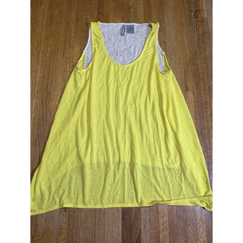 New Directions Women SM Bright Yellow Knit Back Round Neck Sleeveless Tank Top
